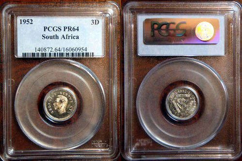 1952 SOUTH AFRICA 3 PENCE PCGS PR64